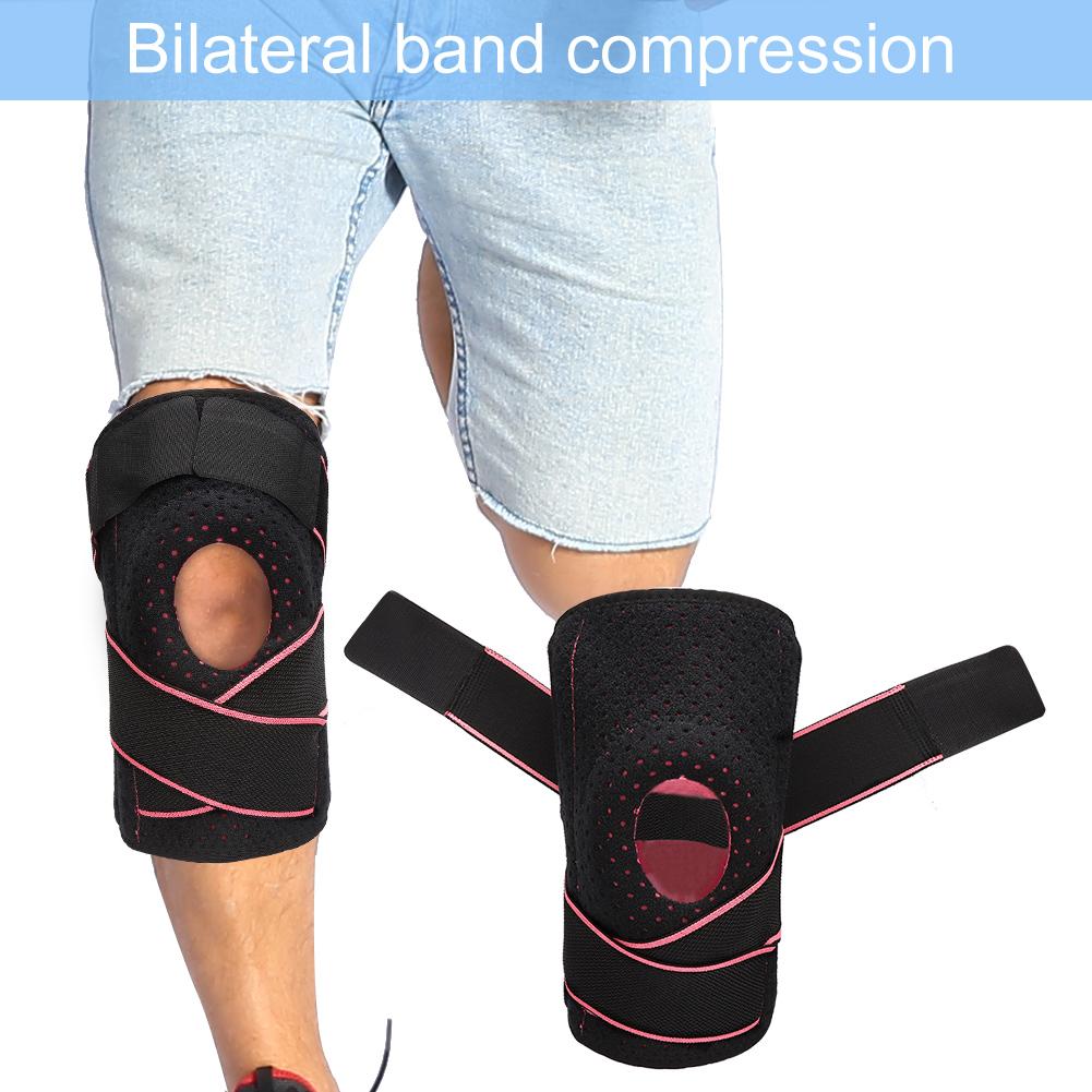 1pc Knee Brace with Side Stabilizers Breathable Sports Knee Support Protector(Black Pink )