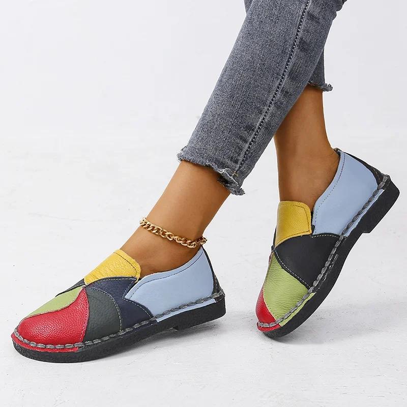 New  Sales Women Patches Stitching Flat Casual Shoes for Woman Summer Flats Soft Candy Colors Shoes