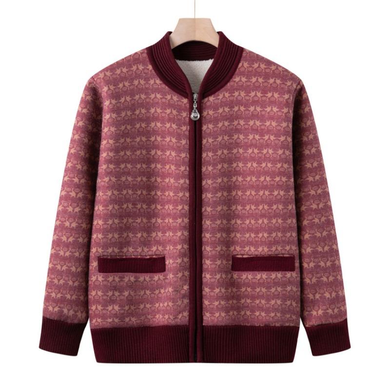 Mom's Autumn and Winter New Plush Top Medium Women's Cardigan Sweater Middle-aged and Elderly Casual Foreign Jacket