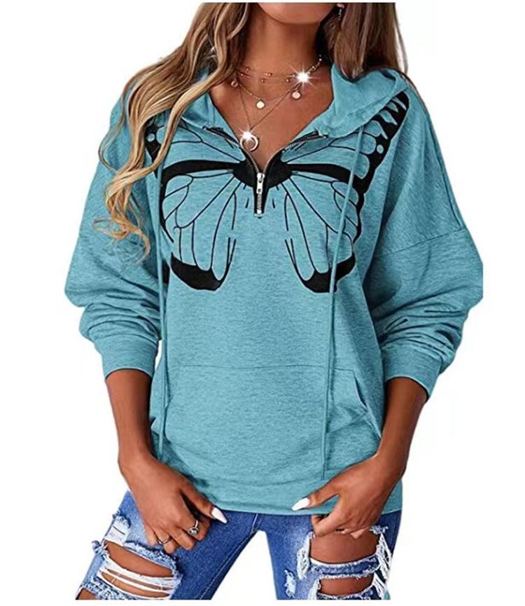 Casual Hooded Long Sleeve Zip Pullover Digitally Printed Womens Sweatshirt Trendy Style Comfortable Loose Fit for Daily & Casual Wear