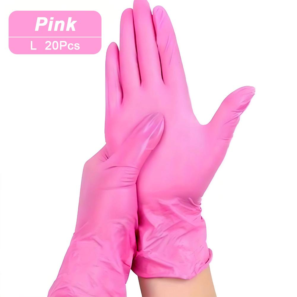 

50/20 шт. Светло-розовые одноразовые нитриловые перчатки Водонепроницаемые Антистатические Прочные Светло-розовые перчатки для кухонных кулинарных инструментов L-20pcs розовый