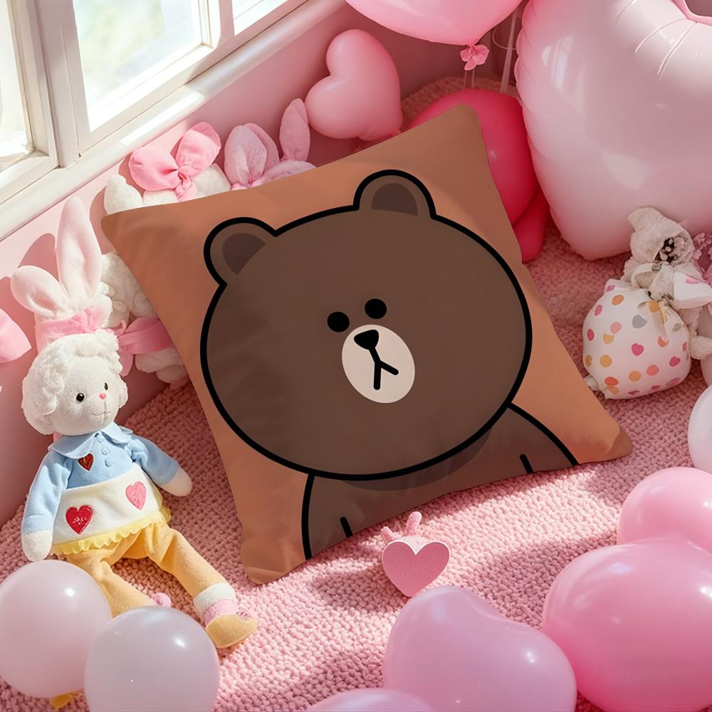 LINE FRIENDS brown bear and cony Cushion Cover Pattern Printed Pillowcase for Living Room Sofa Cushion Cover & Bedroom Decor