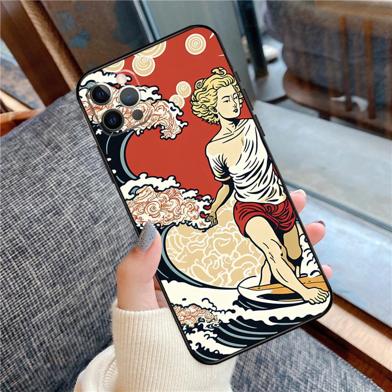 Japanese Surfers Phone Case For iPhone 16 15 13 12 11 14 Pro Max 12 13 mini XR 15 16 Plus 16e Cover Shell