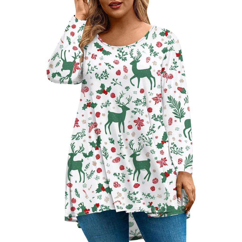 Women's Fashionable Casual Long Sleeved Plus Size  Print Top Plus Size Floral Print Top