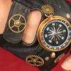 Steampunk Half Finger Leather Gloves with Gear Decor and Compass Design Retro Mechanical Style for Cosplay Riding