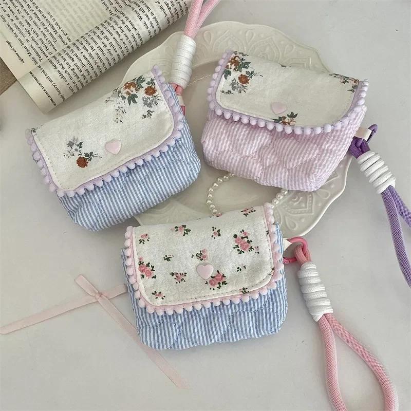 1pc Cute Student Coin Wallet Small Portable Earphone Card Key Storage Bag Floral Korean Ins Style Coin Purse Card Holder Bag