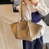  Elegant Women's Large Capacity Bucket Shoulder Bag Vintage PU Leather Solid Color Tote Bag for Daily Use