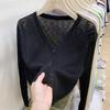 Summer Women Thin V-Neck Knitted Cardigan Single-breasted Ice Silk Air-conditioning Shirt Outside Sunscreen Top