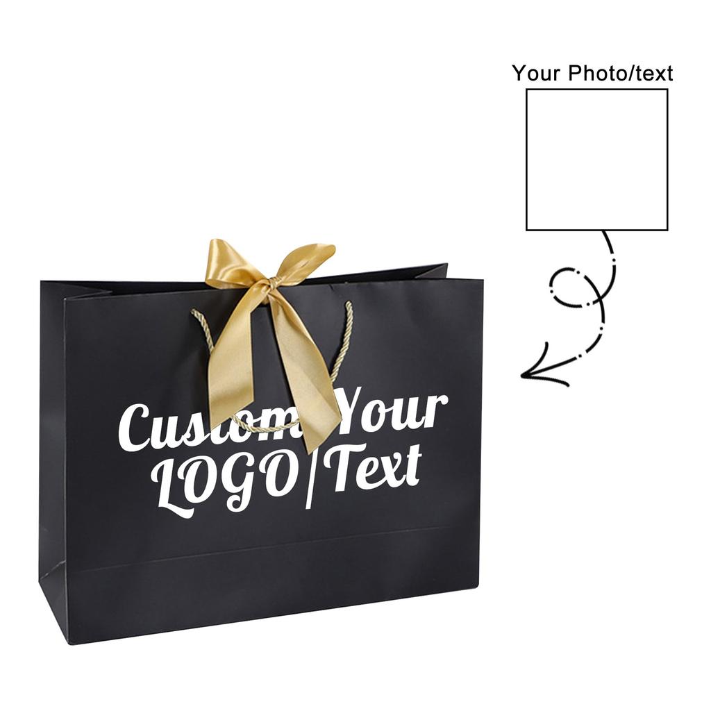 Sac de cadou din hârtie cu panglică cu model și text personalizat imprimat