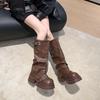 But Knee Boots Women's 2025 Thick-soled Heightening Western Boots Big Head Pant Tube Boots Stacked Knight Boots Tall Martin Boots