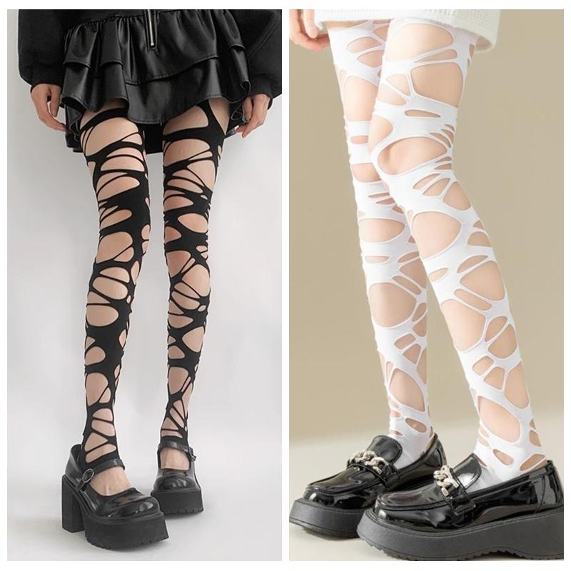 Black Y2K Fishnet Tights for Women Fashion Punk Gothnic Style Hollow Out Pantyhose Irregular Holes Summer Party Leggings Girls