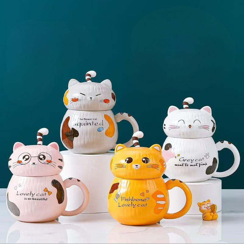 450ml Cute Tiger Dinosaur Ceramics Coffee Mug with Spoon Creative Hand Painted Drinkware Milk Tea Cups Novelty Gifts