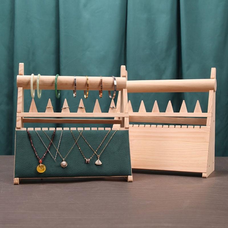 Elegant Wood Rings Holder Necklace Display Stand Fashionable Jewelry Display Rack Wood Texture for Jewelry Organization