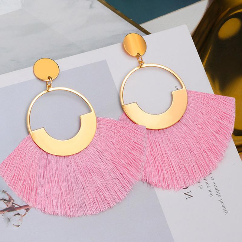 Bohemian Long Tassel Earrings for Women Big Round Circle Sector Drop Earrings Vintage Statement Jewelry Oorbellen Brinco