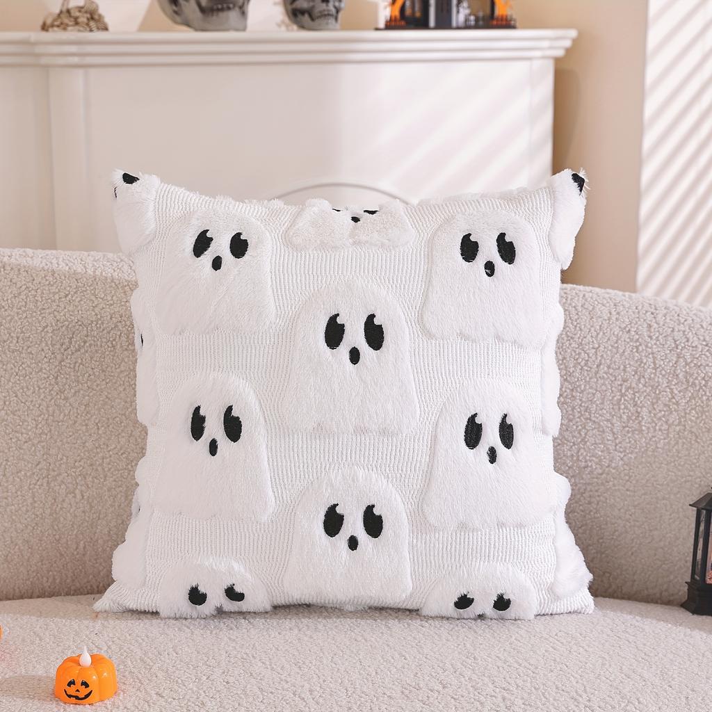 Adorable Ghost Pillow Cover - Polyester, Halloween-Themed, Stitched & Embroidered Design, Hand Wash Only,  Halloween Decorations