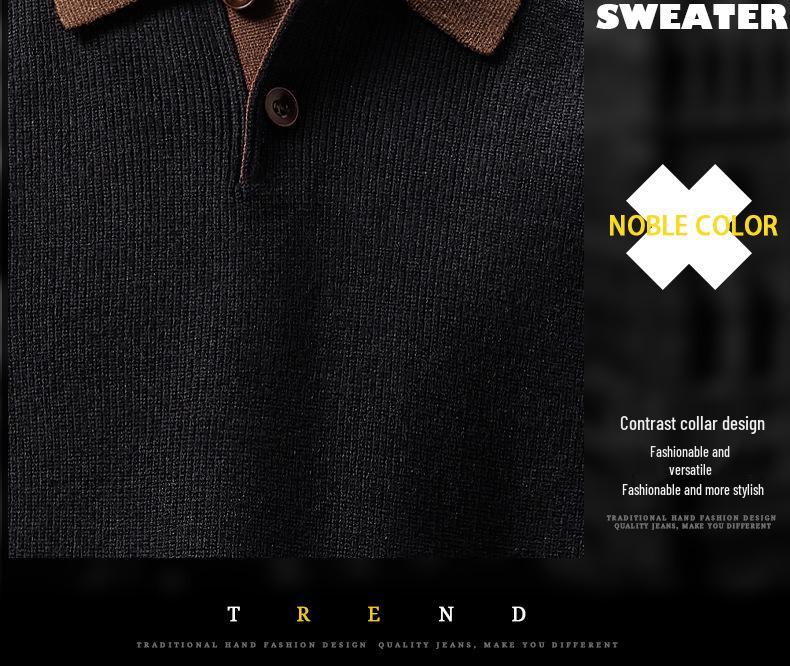 Men's High-End Heavyweight Cotton Color Block Polo Sweater - 2025 Spring/Autumn Collection