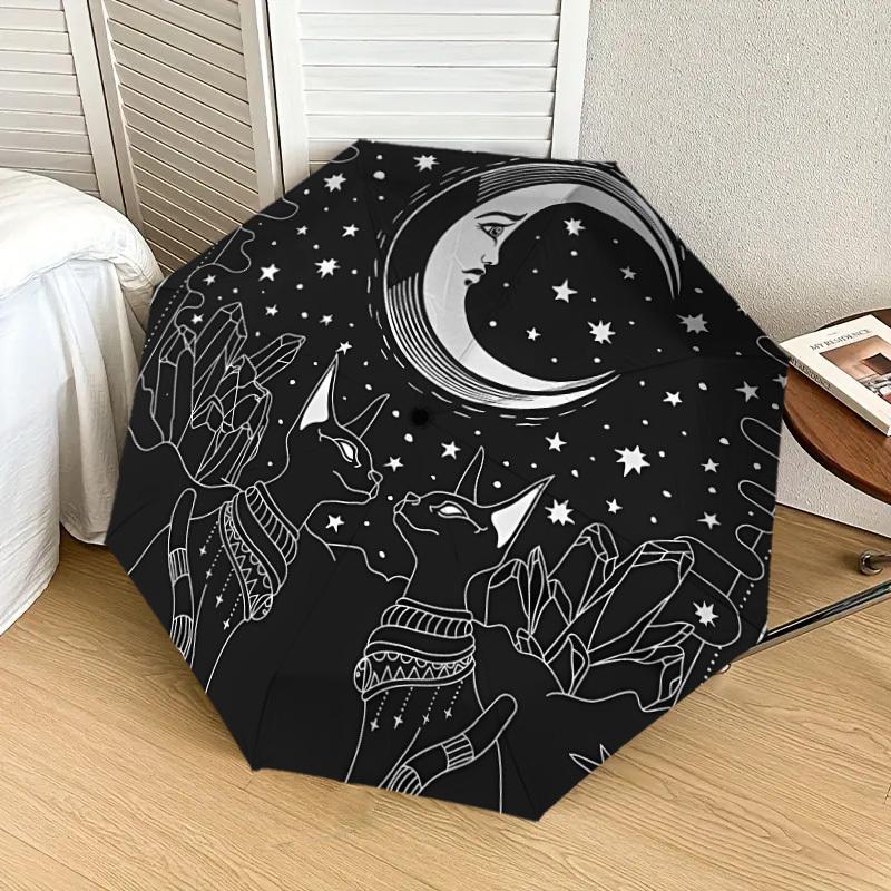 1pc Moon Cats Crystals Night Sky Umbrella with Plastic Handle,Suitable for All Seasons Home Travel Outdoor UmbrellaDD197