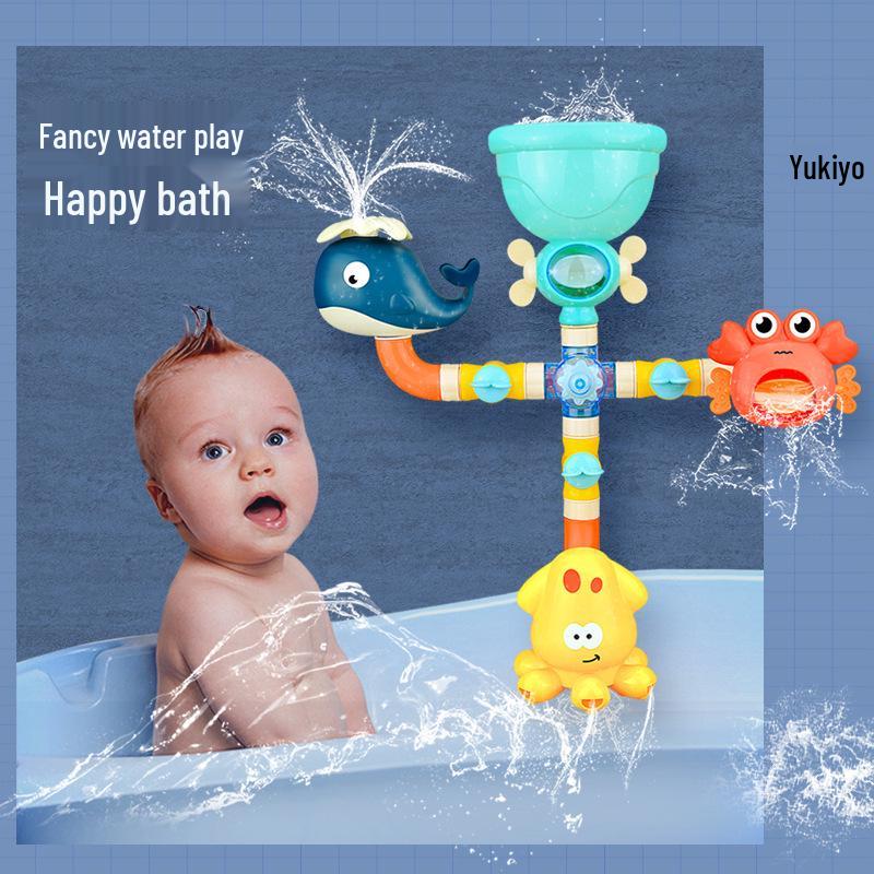 Suction Cup Baby Bath Toy: Spinning Water Sprayer with Pipes