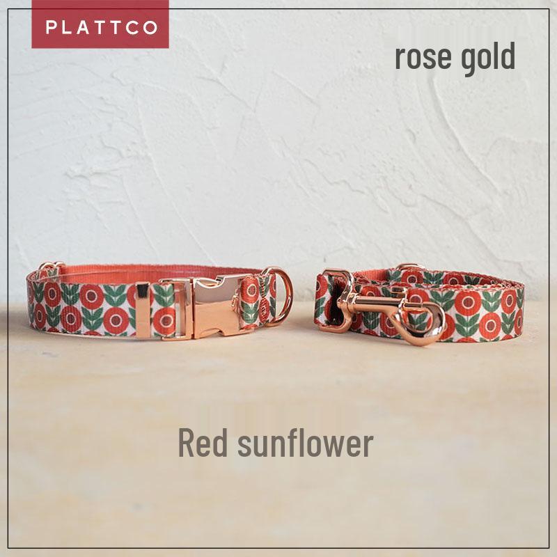 PLATTCO Soft & Comfortable Dog Collar and Leash Set, Metal Buckle (PDC349) M