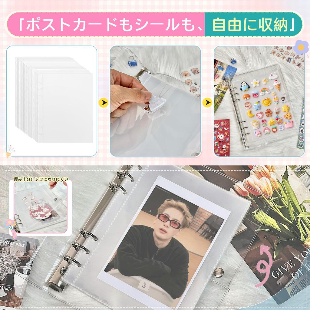 A6 Size Large Transparent Sticker Binder Includes 20 Removable Sticker 3D Sticker Planner Gift 6-Hole Sheets, Storage, Decoration, Scrapbook, Girl's