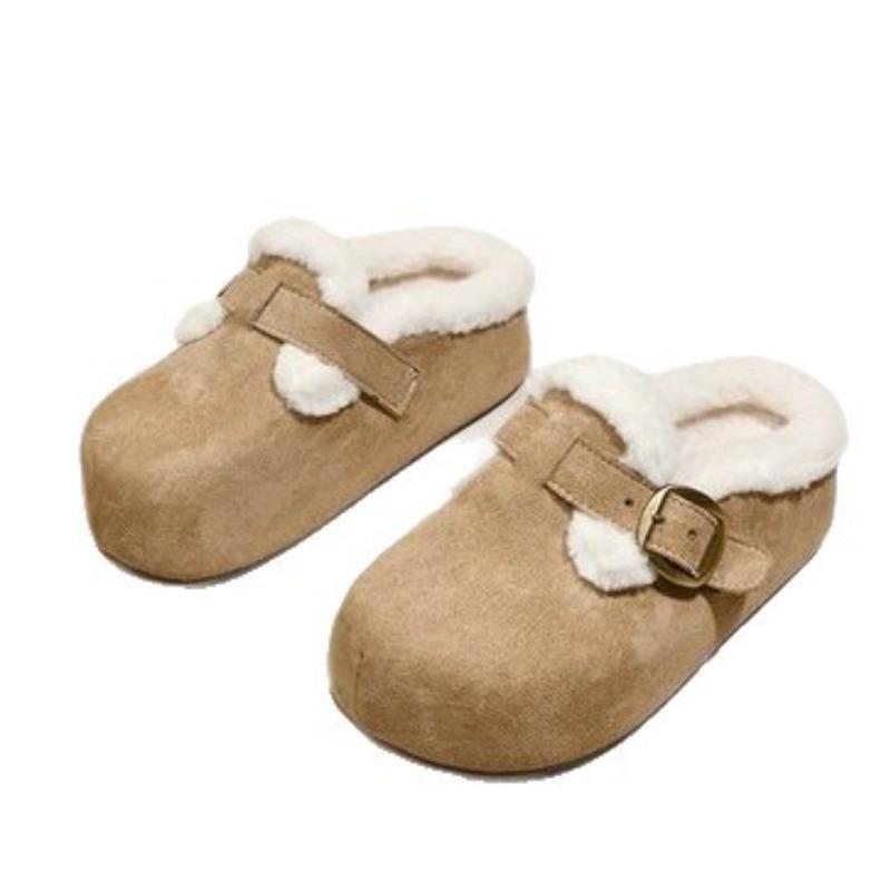 Thick-soled and Fleece-covered Headband Half-toe Slippers for Women, New Style Women's Lazy Cotton Shoes