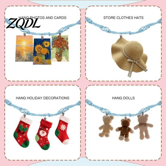 Macaron Color Toy Storage Stuffed Doll Cotton Hanging Chain, Wall Mounted Organizer with Mini Figure Rack Metal Clips, Boho Display Strap for