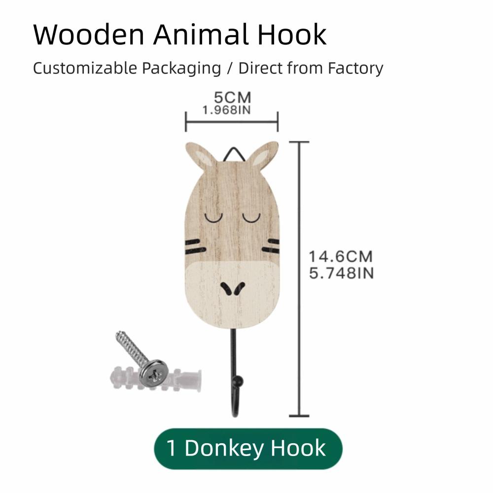 Hickory Wood Animal Hook Cute Design Wall-Mounted Hook Decoration Key Hanging Hook  Wardrobe
