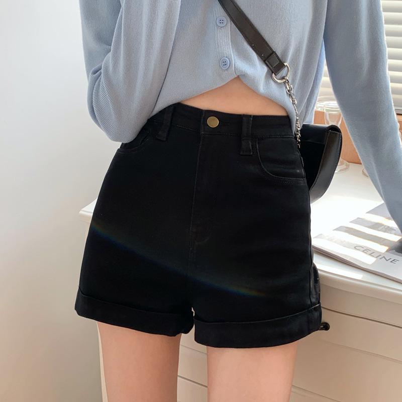 

High-Waisted White Denim A-Line Shorts for Women - Trendy Summer Slimming Wide-Leg Design XL чорний