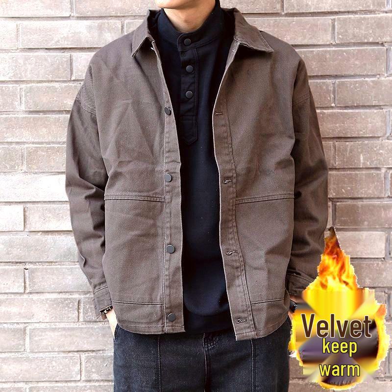 Herren Trendy Locker geschnitten Retro Revers Jeansjacke für Frühling & Herbst