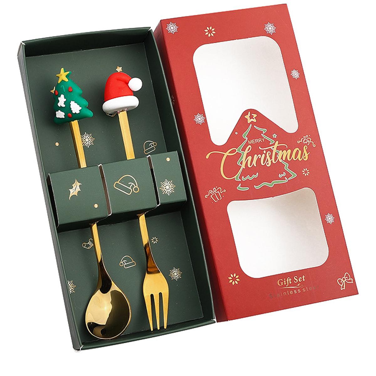 

Рождественский набор кофейных ложек и вилок Leeseph (2pcs), Праздничная посуда из нержавеющей стали, идеальный рождественский подарок, легко моется