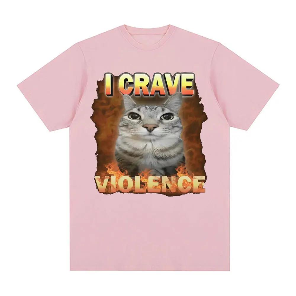 Summer Men's I Crave Violence Fun Cat Printed Round Neck T-shirt High Quality Cotton Large Casual Outdoor Short Sleeve