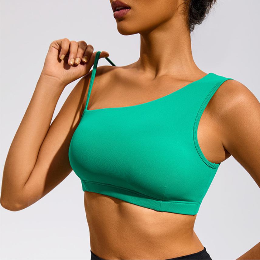 Women's Sleeveless Asymmetrical Yoga Top with Chest Pad – High-End Design for Sports, Fitness, and Running