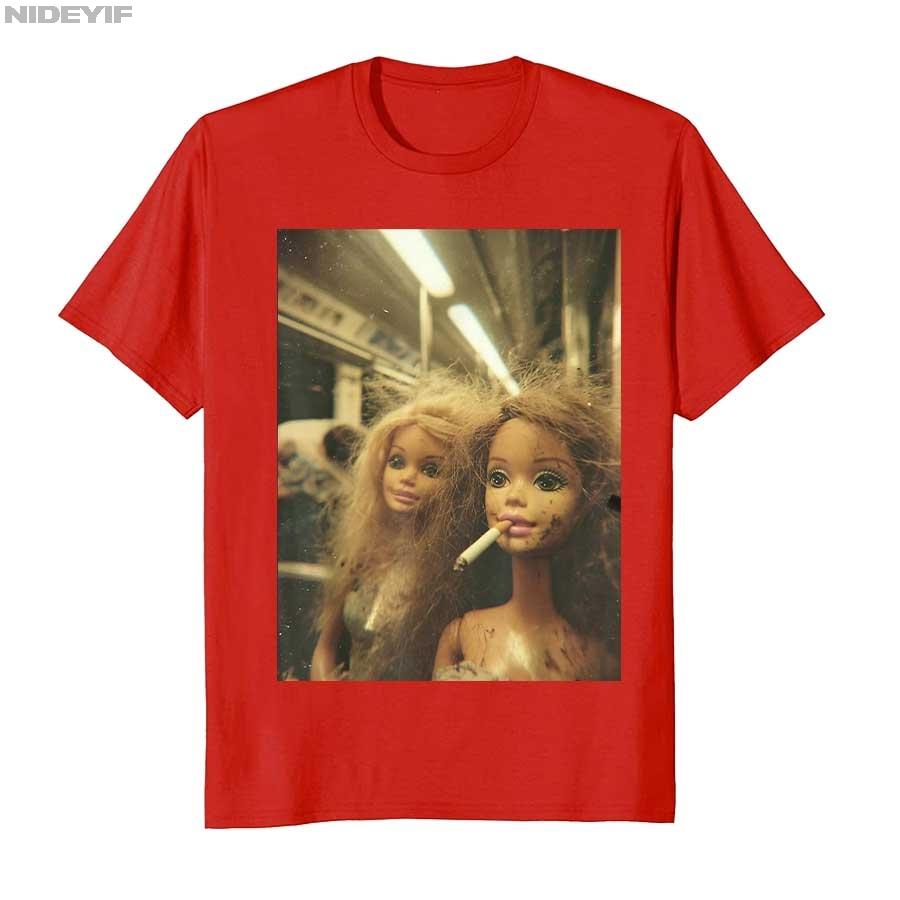 

2026 Funny Disgusting Doll Face Meme Smoking Y2K Sarcastic Gift Tshirt for Unisex Women 100 Cotton T Shirts Short Sleeve Tops S