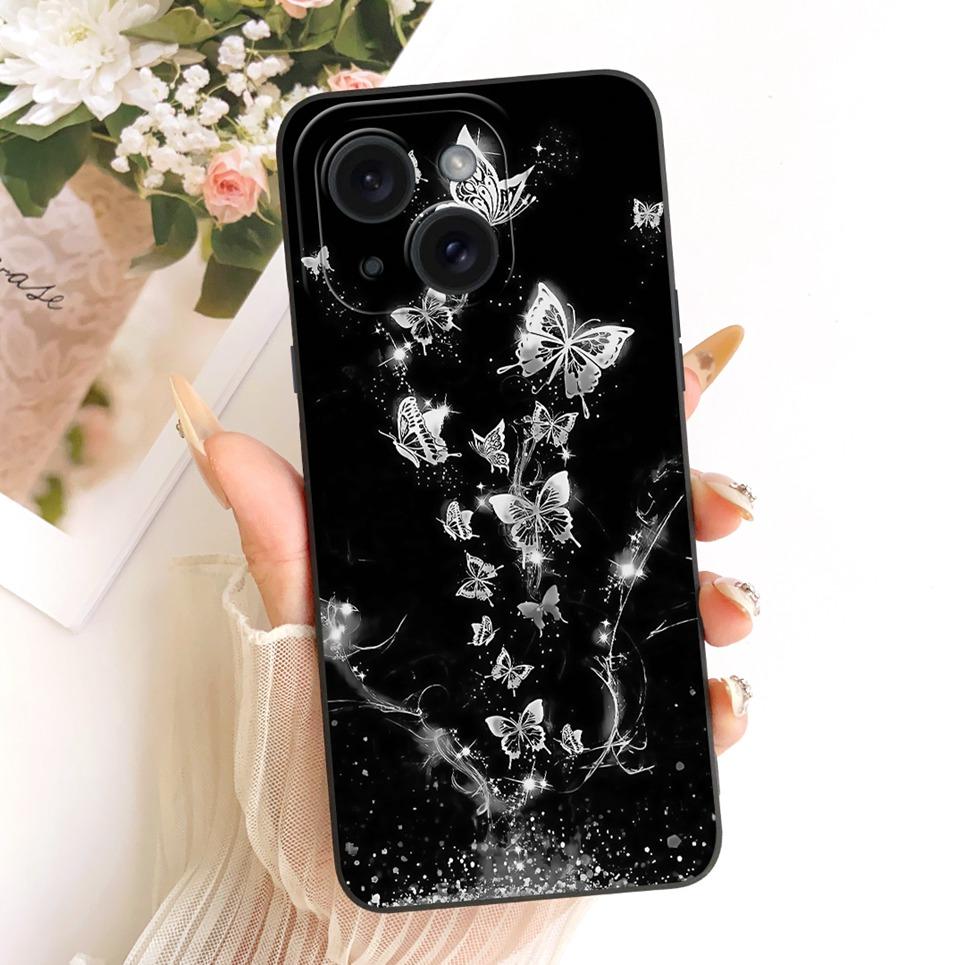 Daisy Bow Pattern Butterfly Flower Cherry Back Cover For iPhone 14 Pro Max Phone Case Soft Silicone Casing On iPhone14 14Plus