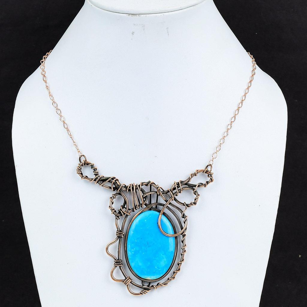 Arizona Turquoise Necklace Copper Wire Wrapped Gemstone Necklace Copper Handmade Jewelry Adjustable Chain Necklace Antique Wire Wrap Jewelry