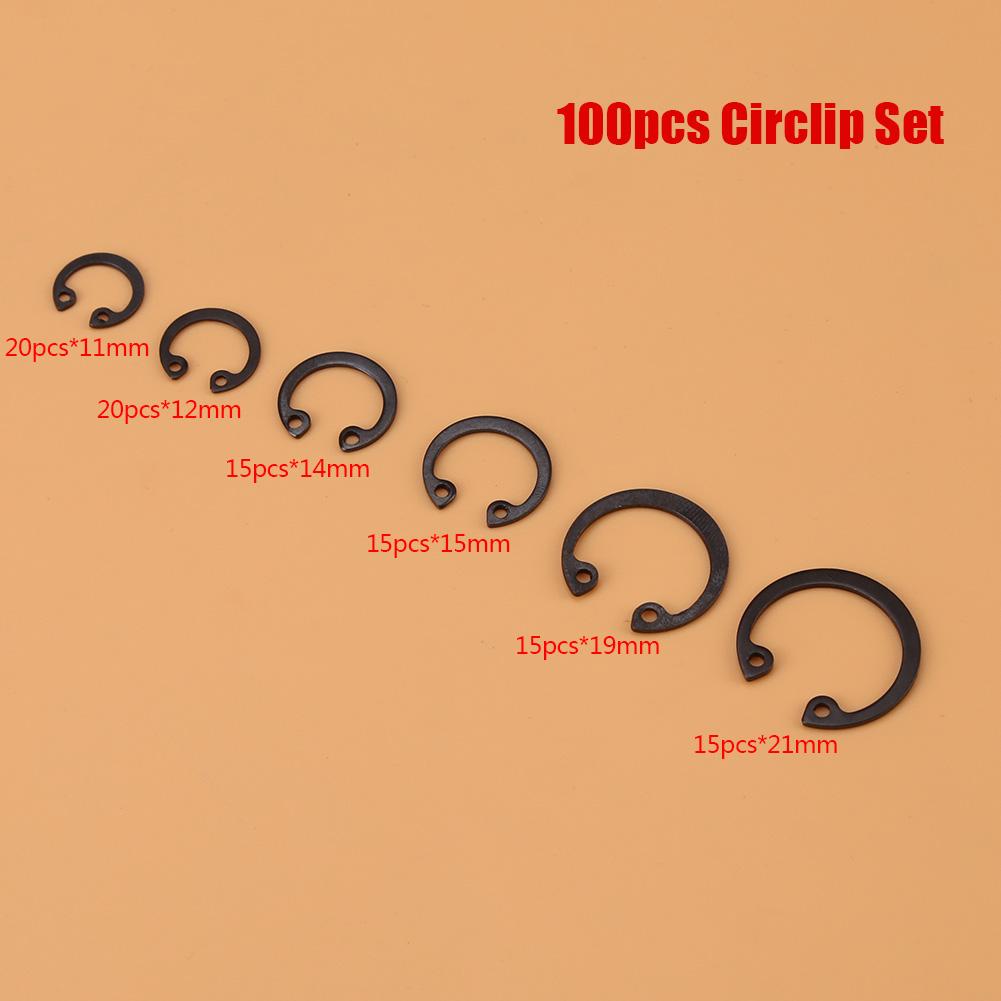 100pcs Black C Clips Snap Circlip Clip Shop Assortment Internal External Lock Retaining Kit for Industrial Fasteners 11mm - 21mm 6 Sizes with Box