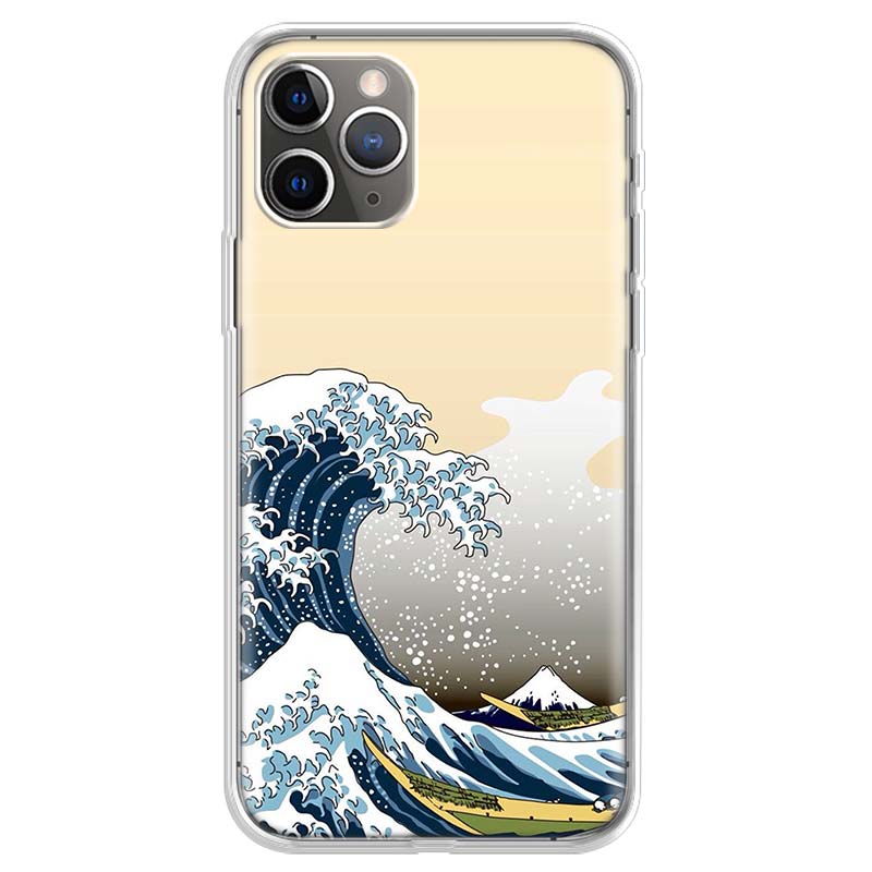 Japanese wave art Phone Case For iPhone 17 Air 11 13 Mini 14 15 Plus 16 12 Pro Max 16E SE 7 8 Pattern Soft TPU Back Cover  17 Ai