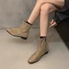 Square Toe Elegant Modern Boots Sewing Side Zip Winter 2024 High Quality Ladies Shoes Ankle Low Heel Solid Women's Boots