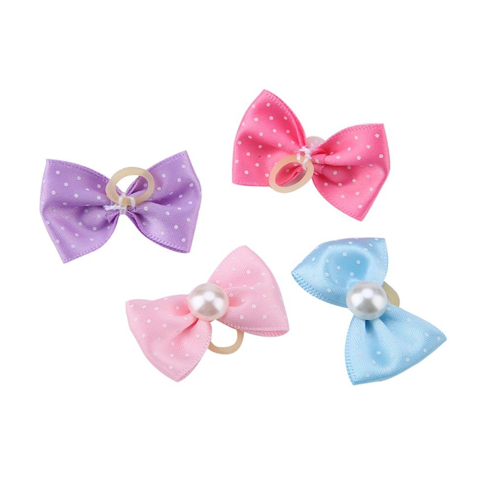 20pcs Elastic Band Pet Pearl Hair Ties Polka Dot Pattern Dog Bow Hair Bands  Daily Decoration