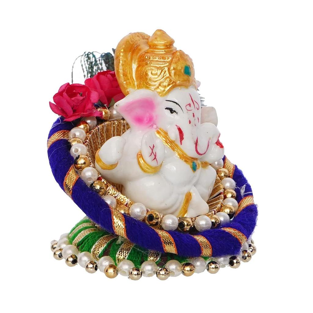Resin Lord Ganesha Idol On Peacock Feather Decorative Plate| Ganesha Idol for Home Decor Car Dashboard| Ganesha Statue|