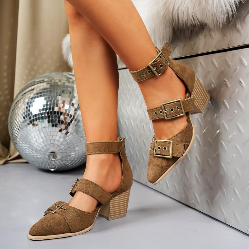 Fashion 2025 New Ladies Shoes Belt Buckle Women's Sandals Fashion Closed Toe Office and Career Summer Rome Retro Best Seller Heels Women