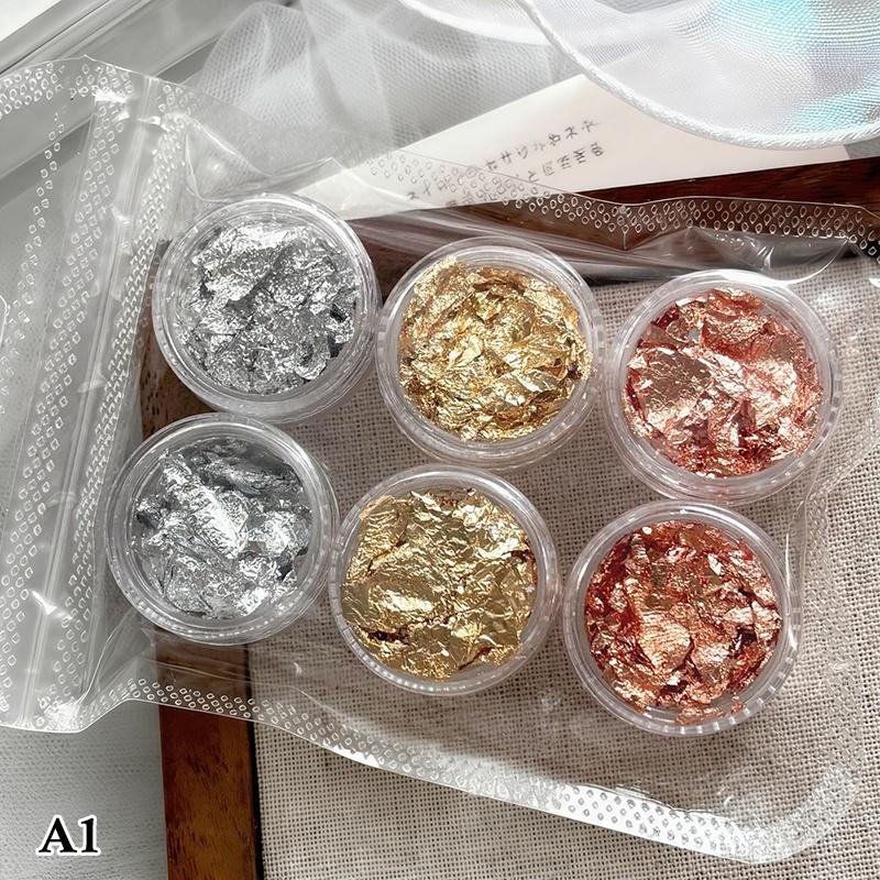 6 Jars Nail Flakes Gold Foil Paper Set Gold Silver Irregular Paillette Nail Art Sequins Decorations Glitter Sticker For Manicure as the picture