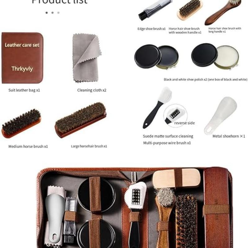 Horse Hair Brush Leather Shoe Wax Set,maintenance Oil Leather Jacket Care,shoe Polish,car Interior Maintenance Tool11 Piece Set.