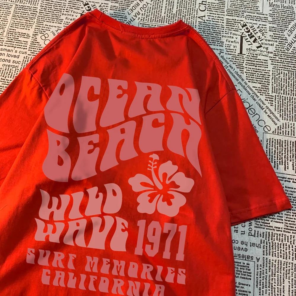 

Ocean Beach Wild Wave 1971 Surf Memories California Мужские топы Футболка свободного покроя Летние хлопковые свободные футболки Повседневная футболка XXXXXL армия зеленый