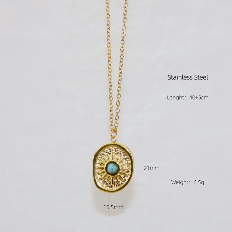 Retro Turquoise Women's Titanium Steel Necklace - Light Luxury Clavicle Chain Jewelry