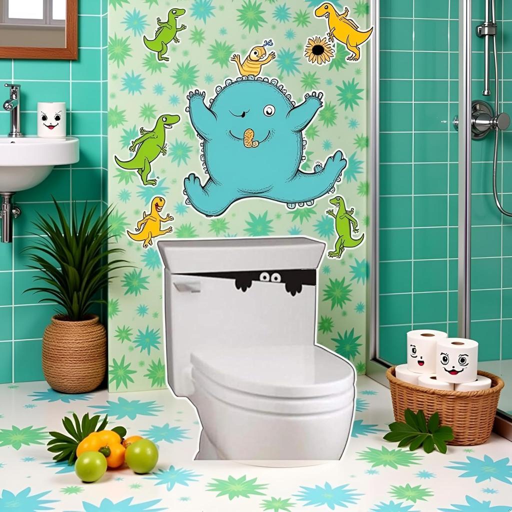 Blalck 3D Toilet Monster Funny Bathroom Seat Decor Removable Sticker Wall Art Decal Toilet Lid Decals
