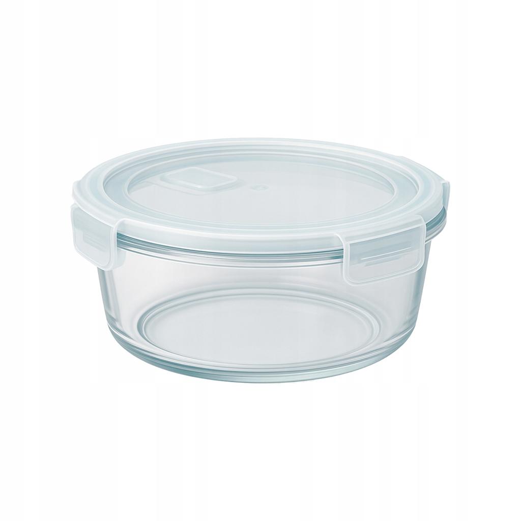 Hermetic round glass container 620 ml for food, salad, lunch, soup