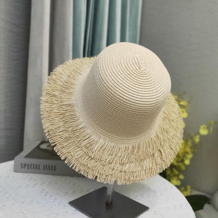 New Tassel Edge Straw Hat Women's Summer Seaside Beach Big Brim Vacation Wind Sun Protection Sunshade Straw Sun Hat