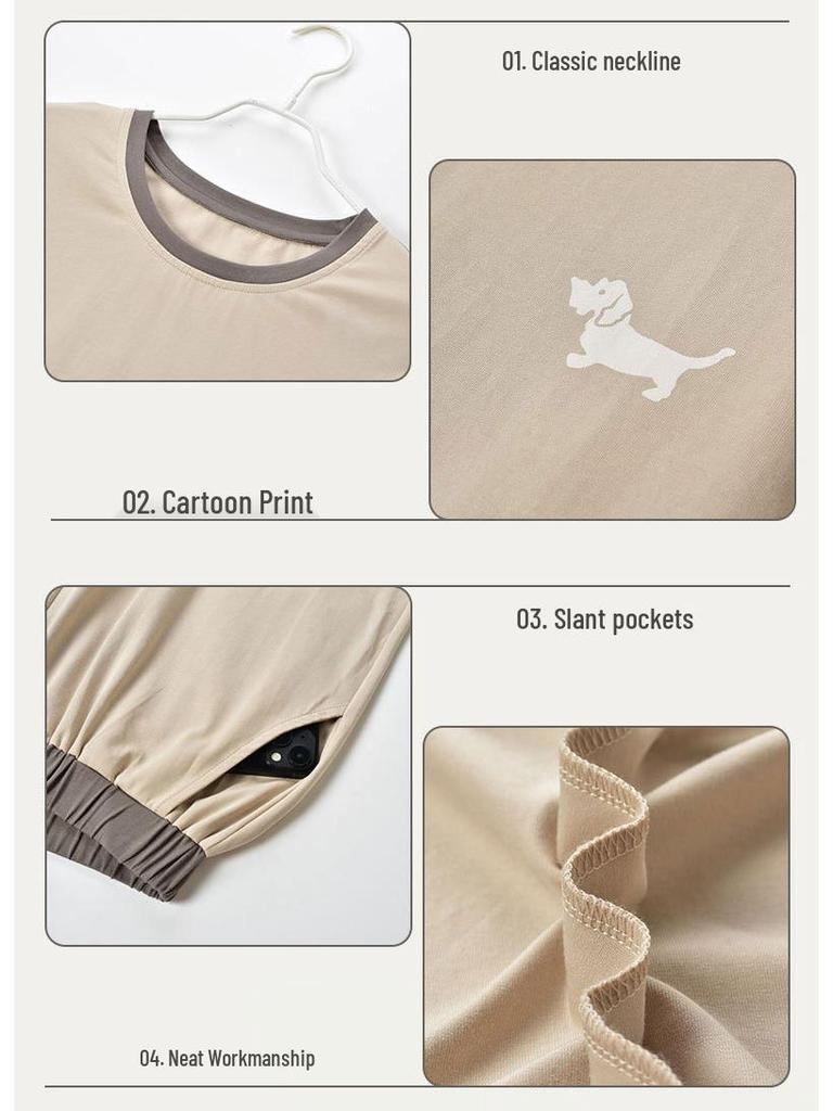 Damen Pyjama-Set aus gerippter Baumwolle - Langarm, lange Hose, sportlich-lässig, Herbststil, auch draußen tragbar