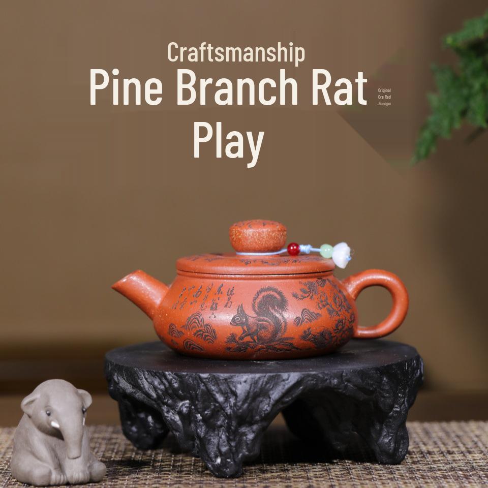 Yixing Zisha Teapot: Handcrafted Pine Branch Mouse Gongfu Tea Set 170cc